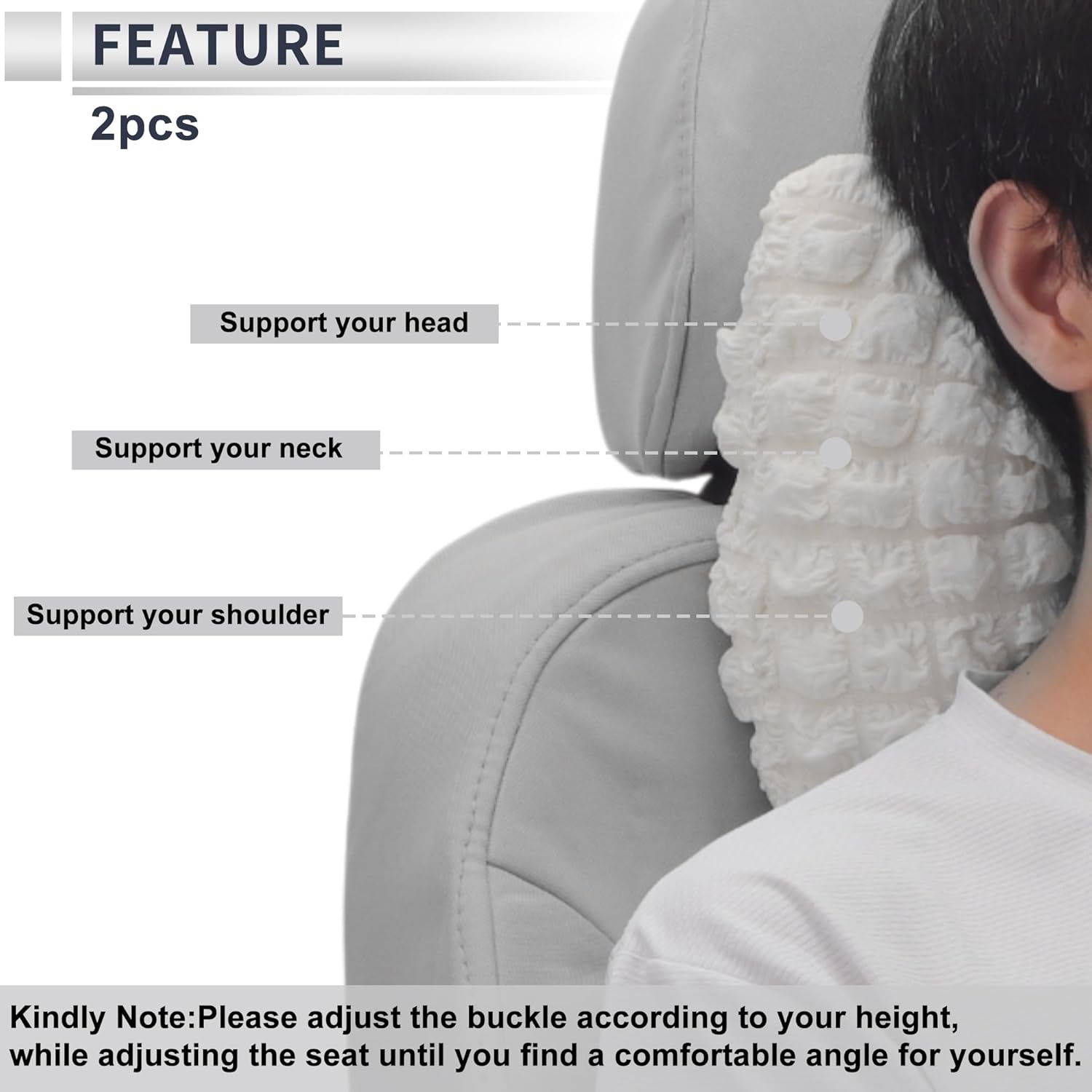 Car Headrest Pillow Ergonomic Comfortable Neck Support Pillow Car Seat Headrest Polyester Memory Foam Adjustable Width Beige 2 Pcs for Driving Travel