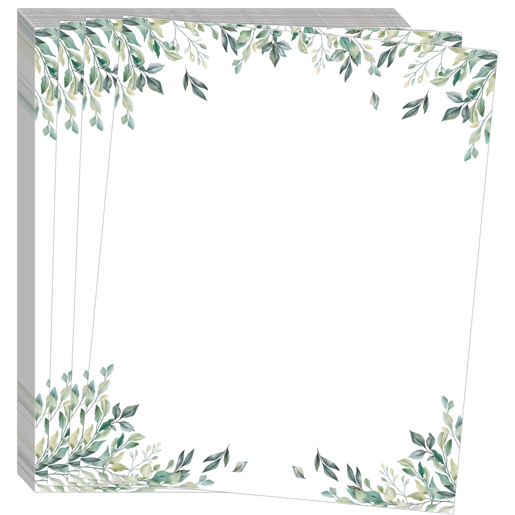 50 Pcs Greenery Letter Paper Eucalyptus Leaf Themed Writing Stationery Paper Wedding Botanical Letter Stationery Writing Paper Sheets for Invitation School Writing Home Office Supplies (Greenery)