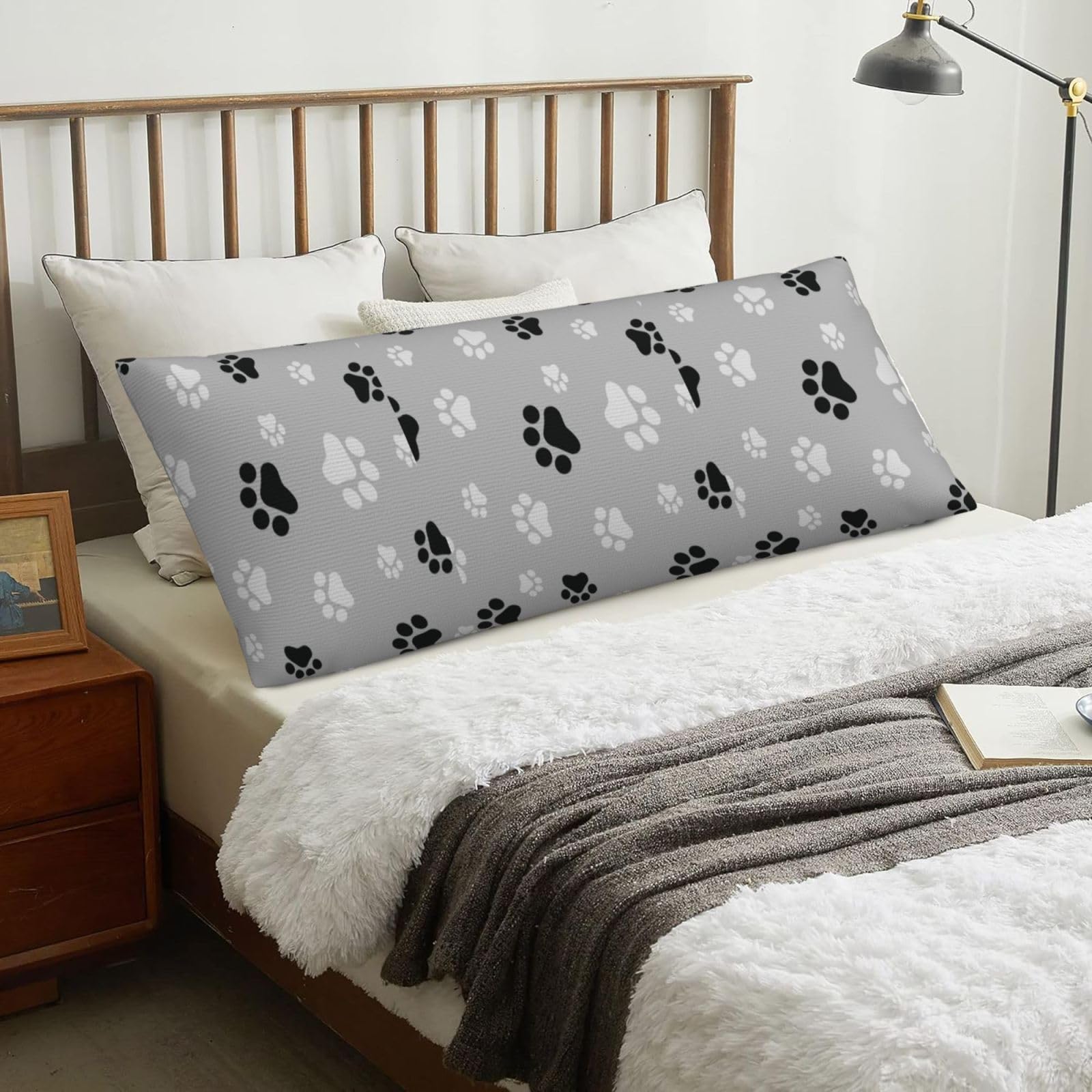 Dog Paw Print, Body Pillow Cover with Zipper,Long Body Pillowcase 20 x 60 in