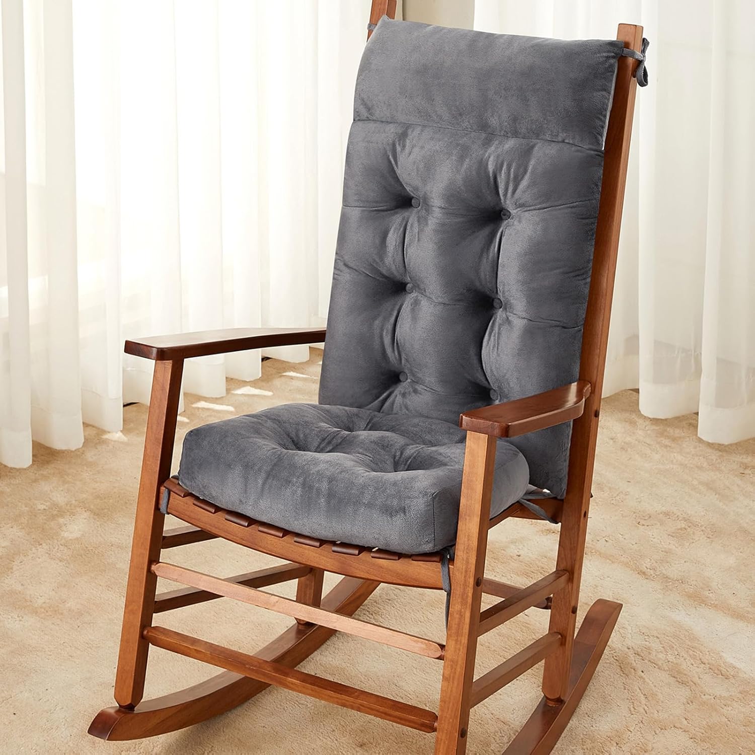 rocking chair cushions indoor & outdoor, patio glider rocking chair cushions set with ties, use on porch, nursery & high-back wooden rocker dark gray 30"x18"/18"x18"