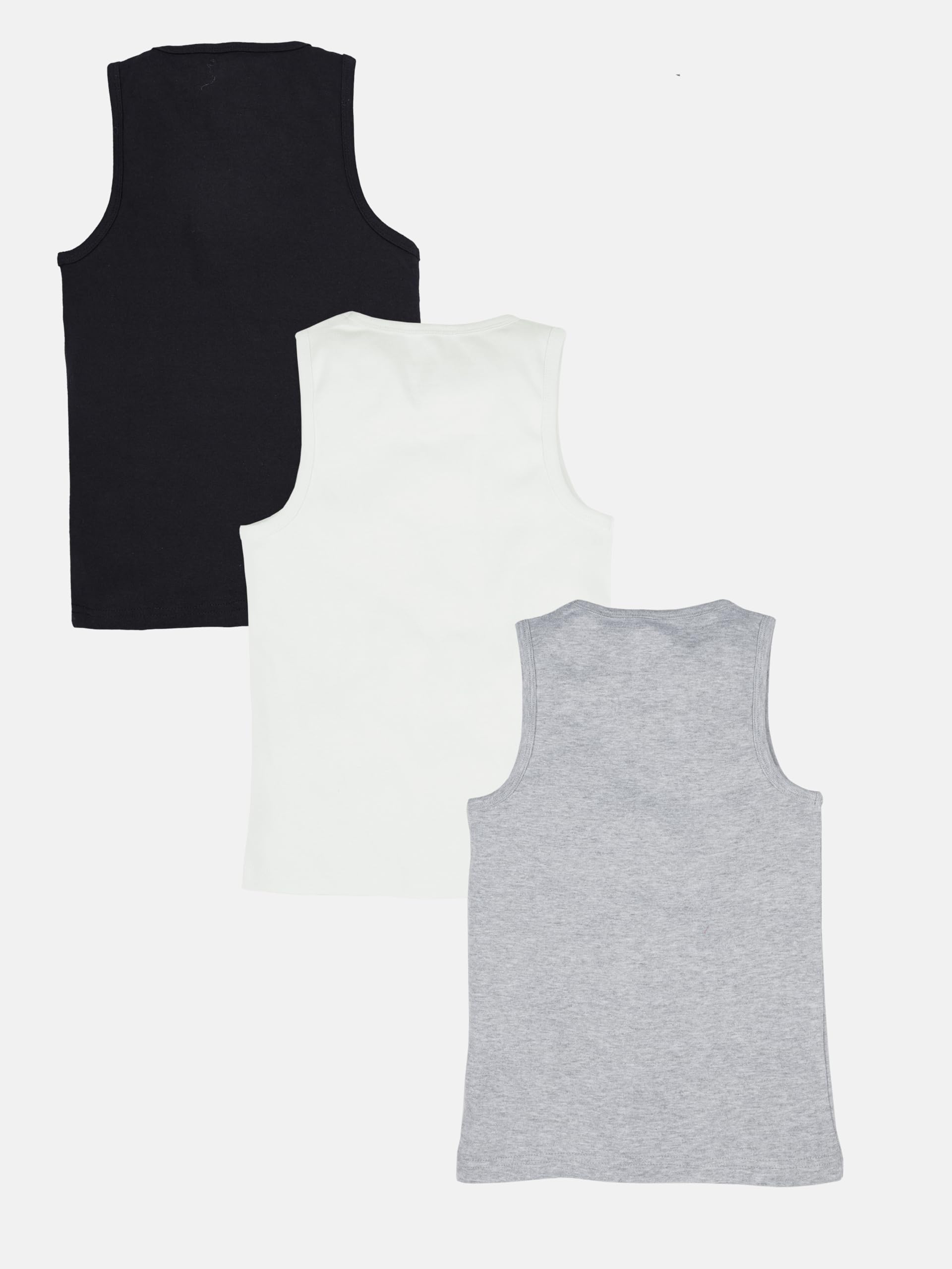 KiddoPanti Boys 100% Cotton Solid Sleeveless Rib Vest Pack of 3, Black/Grey Melange/White - 8-10Y - Image 8 thumbnail