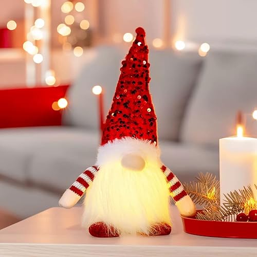 Miniatura 2 de 2 gnomos de Navidad iluminados, bonitos gnomos de Navidad brillantes con sombrero de lentejuelas, decoración de Navidad iluminada roja y verde,