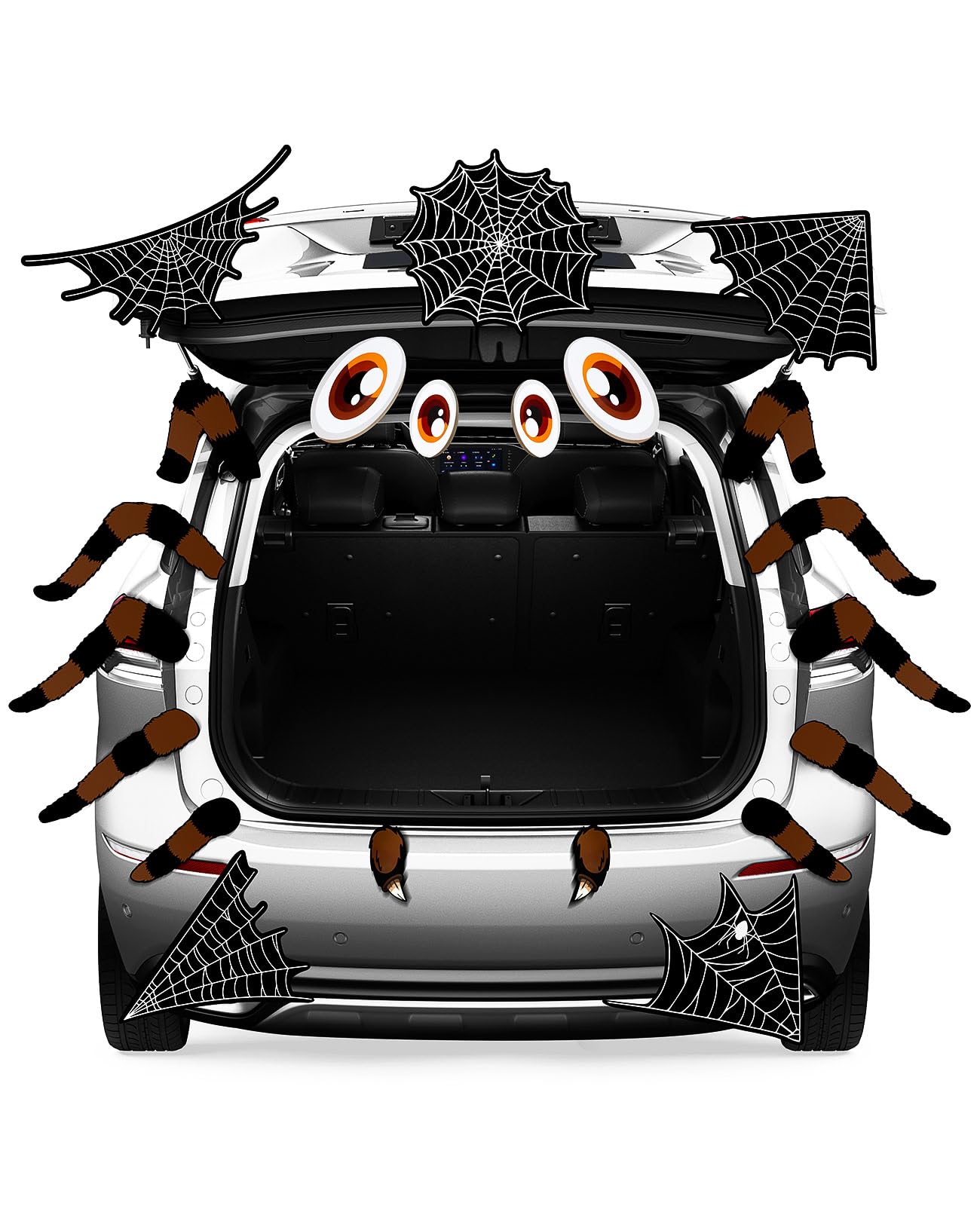 ANZOME Halloween Car Trunk Monster Face Decorations, Halloween Spider Car Arch Garage Decorations with Big Eyes, Fangs, Legs, Spider Webs and Dots of Glue for Cars, SUVs and Trucks and Party Supplies
