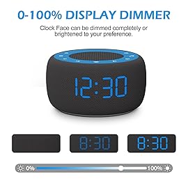 Buffbee Sound Machine & Alarm Clock 2-in-1, 0-100% Clock Face Brightness, Bottom Colored Light, Sleep Timer, Precise 30-Level Volume Control White Noise Machines