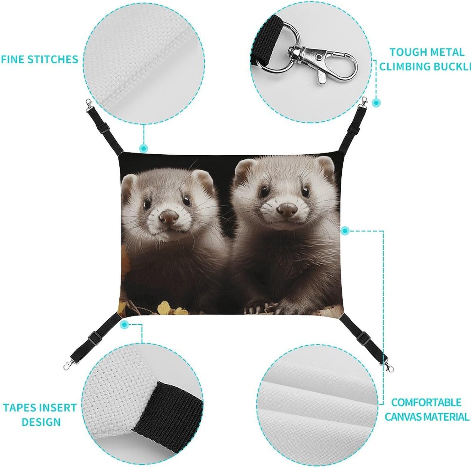 review Hanging Pet Hammock, Ferrets Printed Soft Breathable Pet Hammock with Adjustable Straps and Metal Hooks for Cats Small Dogs Rabbits Sugar Gliders