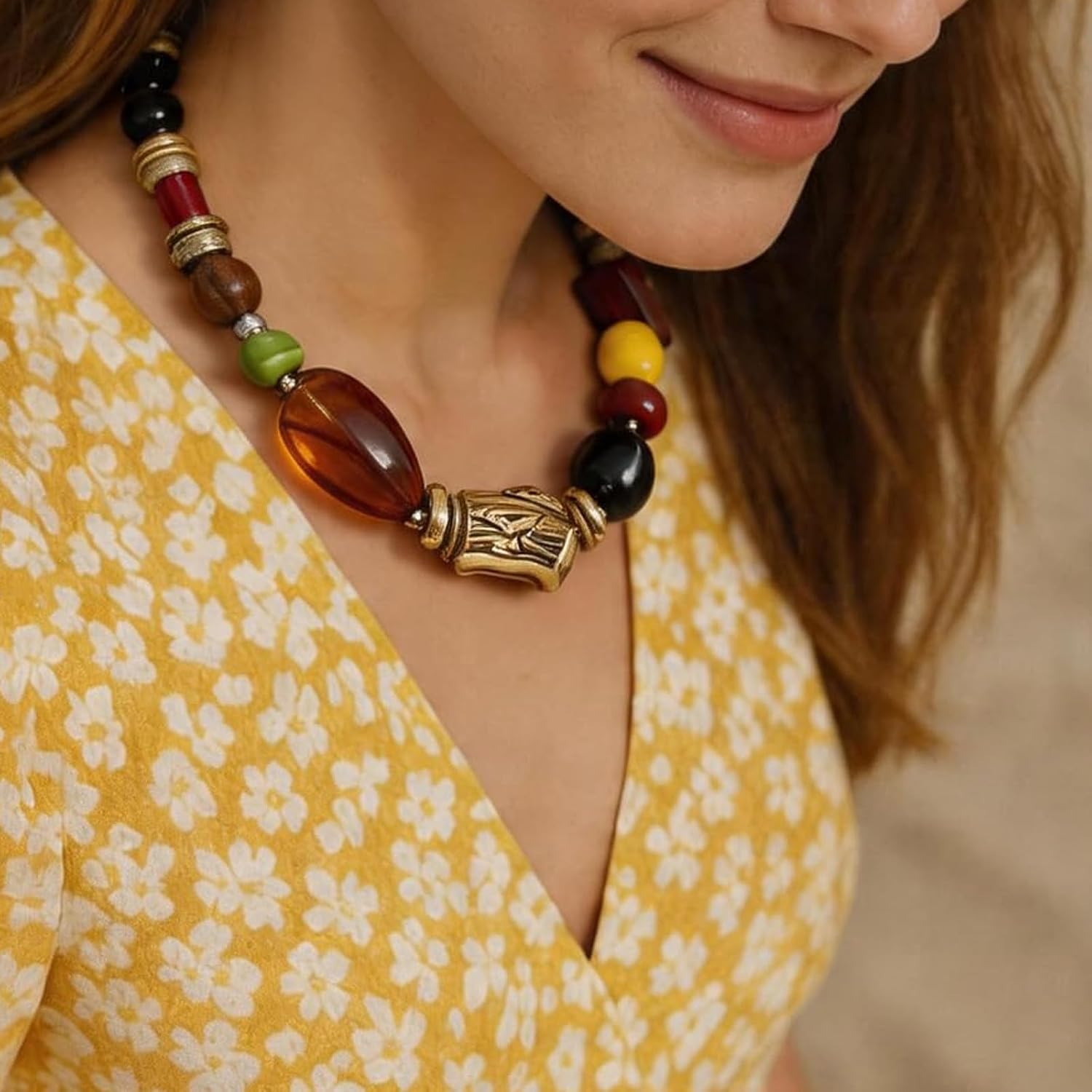 Colorful Chunky Necklaces for Women Trendy Multicolor Large Acrylic Beaded Choker Necklace Boho Round Beads Statement Necklace Fashion Summer Beach Jewelry Gifts image 3