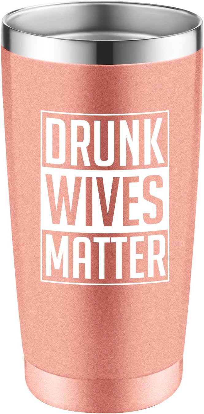 Best Review Jackmen Birthday gift for wife - Funny Wine tumbler Drunk Wives Matter - Gifts for Women- Premium Birthday Gift for Her, Mom, Best Friend- Unique Present Idea from Husband to Wife 20 OZ, One Size, Golden
