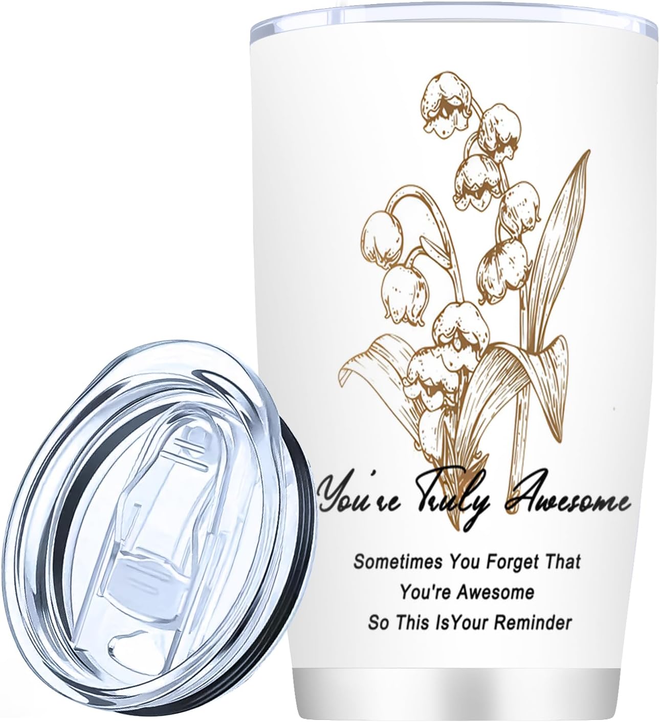 FOLAI Coffee Travel Mug, Stainless Steel Double Wall Personalized Tumbler, Coffee Tumbler, Leak-Proof With Lid, 20 Ounces, Gift For Men And Women Lovers (Lily Of The Valley)