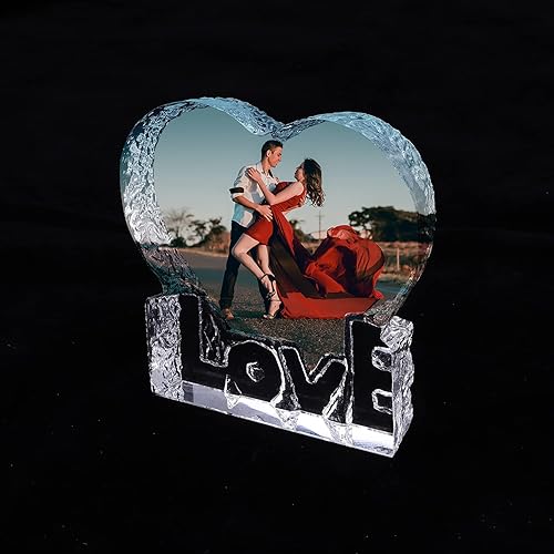 Miniatura 1 de Marco de fotos de cristal personalizado con forma de corazón, marco de placa de impresión de imagen, marco de soporte de placa de escritorio para