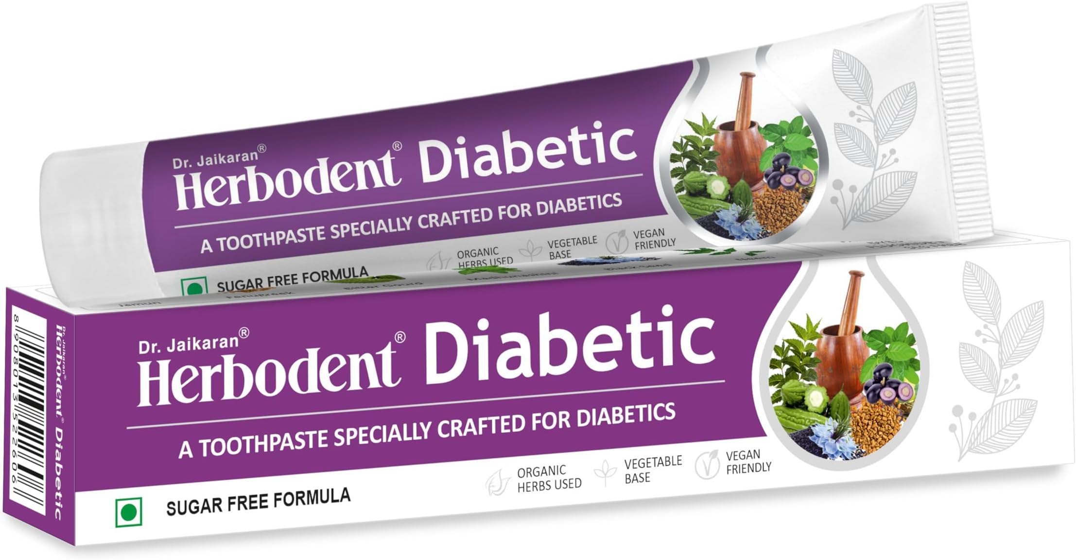 Diabetic Toothpaste - 100g Pack of 1 | Toothpaste specially crafted for Diabetics | SLS & SUGAR FREE Formula | 7 Organic Herbs - Jamun, Fenugreek, Bitter Gourd, Madhunashini, Neem & more
