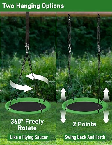 Miniatura 6 de Juego de columpio de árbol de platillo de 24 pulgadas para niños y adultos, asiento de columpio volador ajustable para patio trasero o patio de