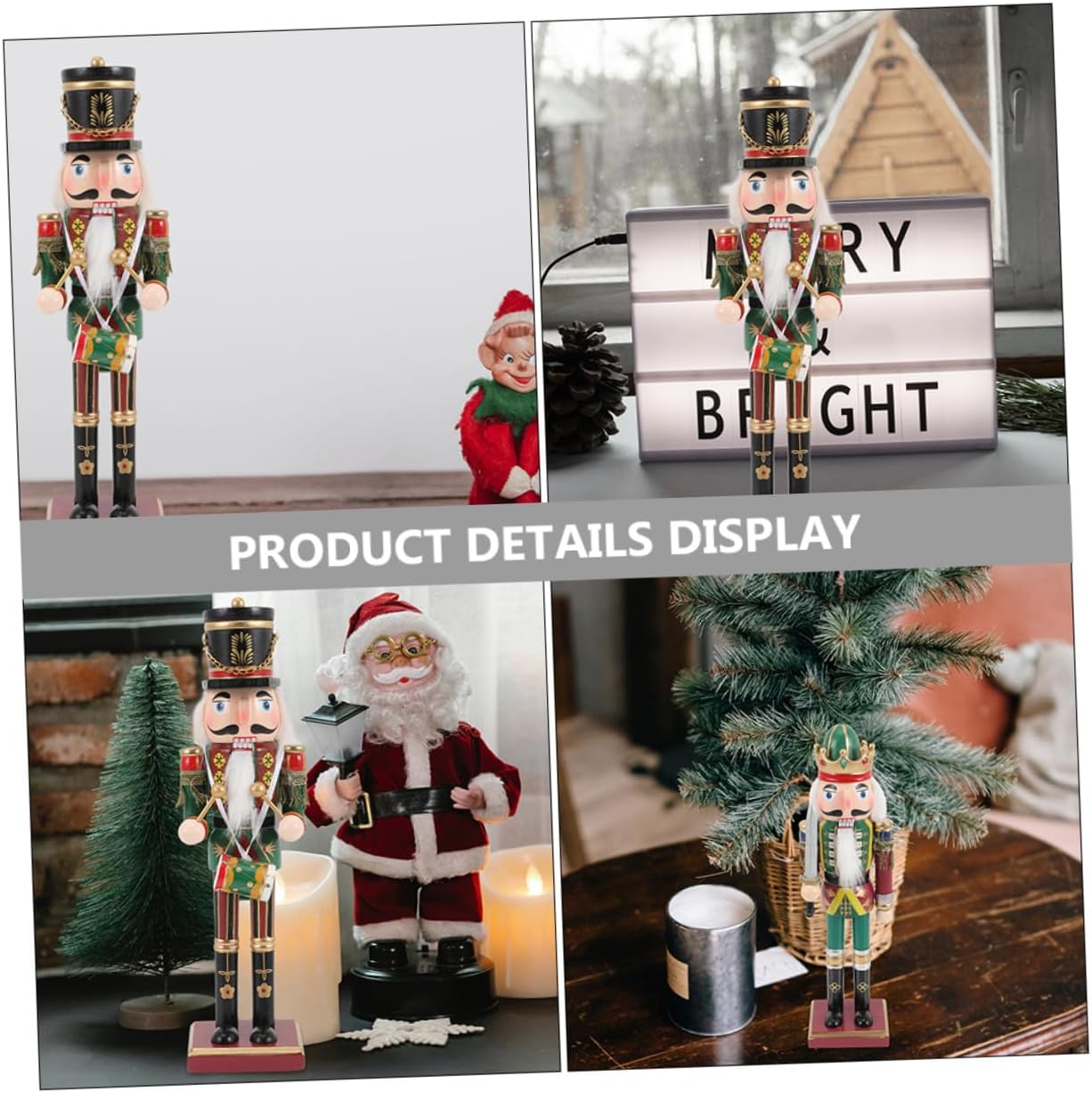 Christmas Nutcracker Nutcracker Puppets Figurines 30cm Wooden Soldier with Sword and Drum Xmas Desktop Ornaments Holiday Decorations Set of 2