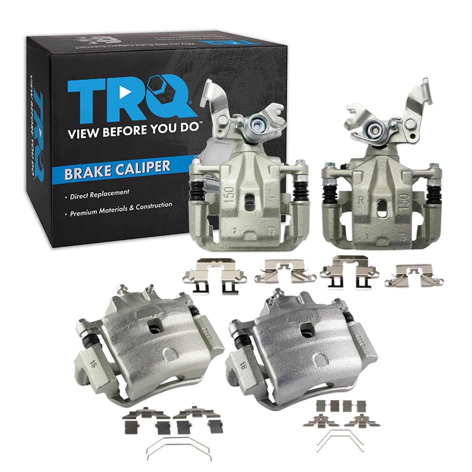 TRQ Front and Rear Brake Caliper Set Zinc Coated Brackets Compatible with 2006-2012 Ford Fusion 2007-2012 Lincoln MKZ 2006 Lincoln Zephyr 2006-2013 Mazda 6 2006-2011 Mercury Milan
