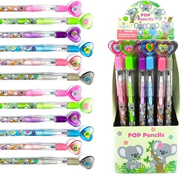 TINYMILLS 24 Pcs Koala Multi Point Stackable Push Pencil Assortment with Eraser for Koala Birthday Koala Party Favor Prize Carnival Goodie Bag Stuffers Classroom Rewards Pinata Fillers