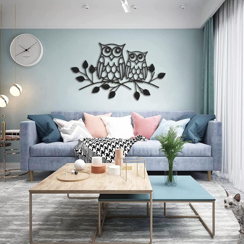 JILIP Owl Metal Wall Art Signs, Metal Owl Decor on Branch, Black Hanging Wall Decor Plaque, Outdoor Indoor Garden Sculptures (Size : 23.6IN/60cm)