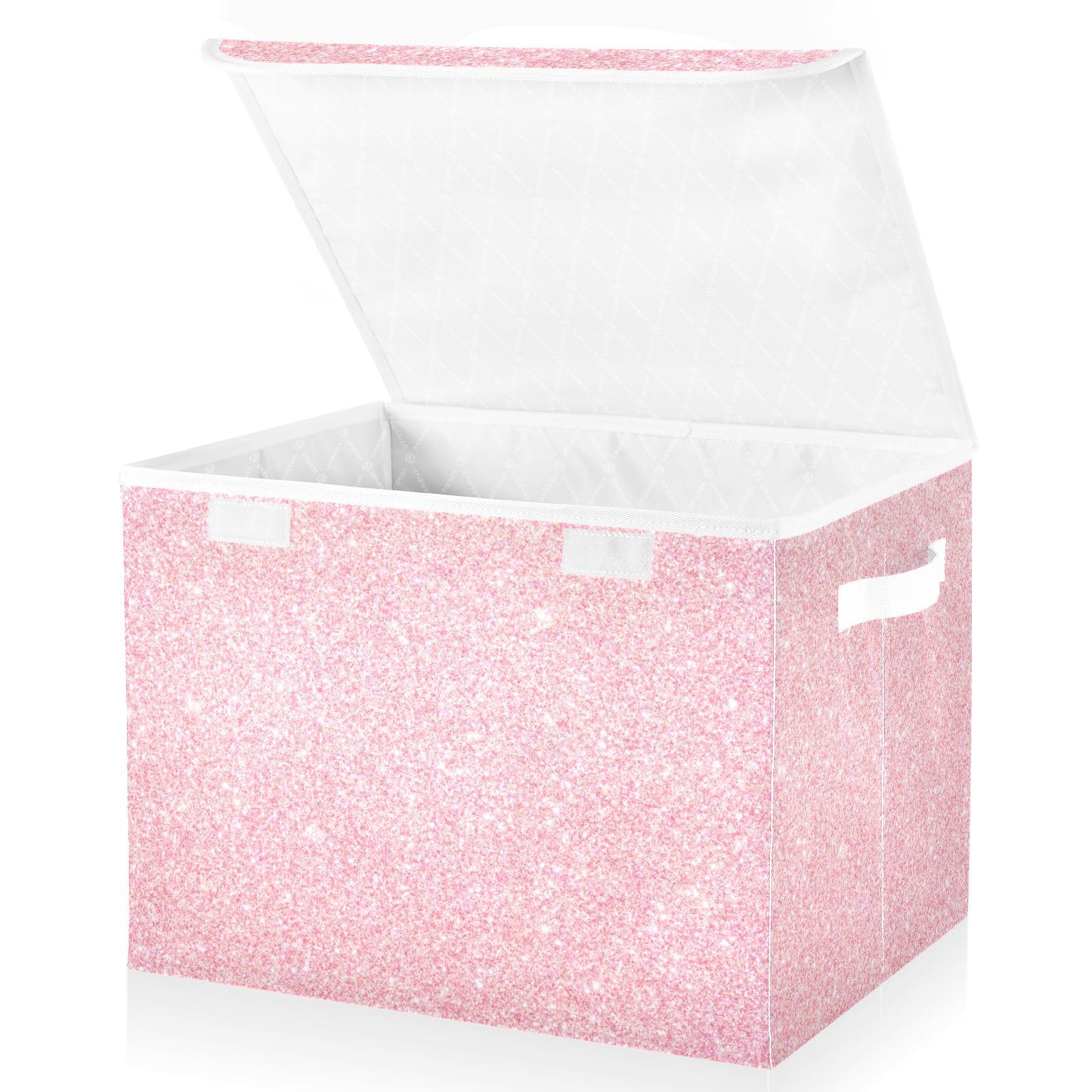 Mnsruu Storage Boxes with Lids, Pink Glitter Large Storage Basket Organizer Shelves Cube Bin Toy Clothes Underbed — image 1