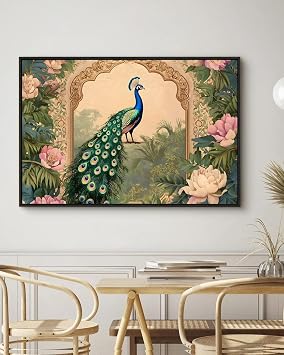 EUROTEX Vastu Peacock Canvas Roll Large Unframed Wall Art for Living Room, Bedroom & South East Wall Decor