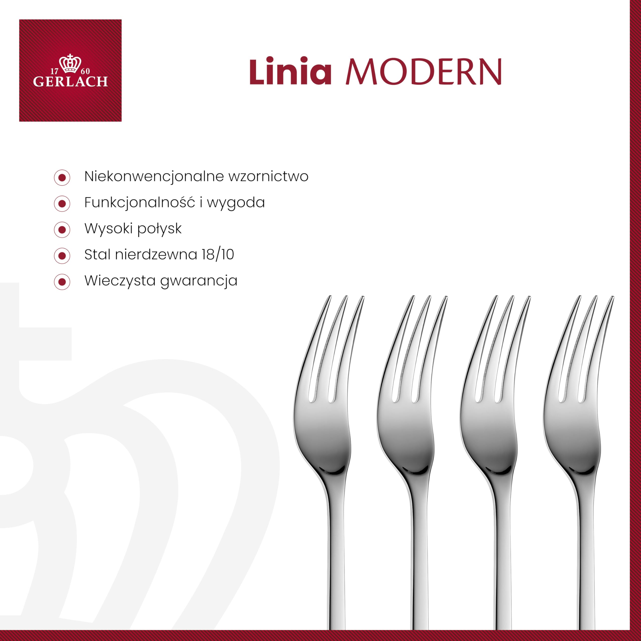 Gerlach Modern Widelczyki do Ciasta, Srebrny, 6 Sztuk