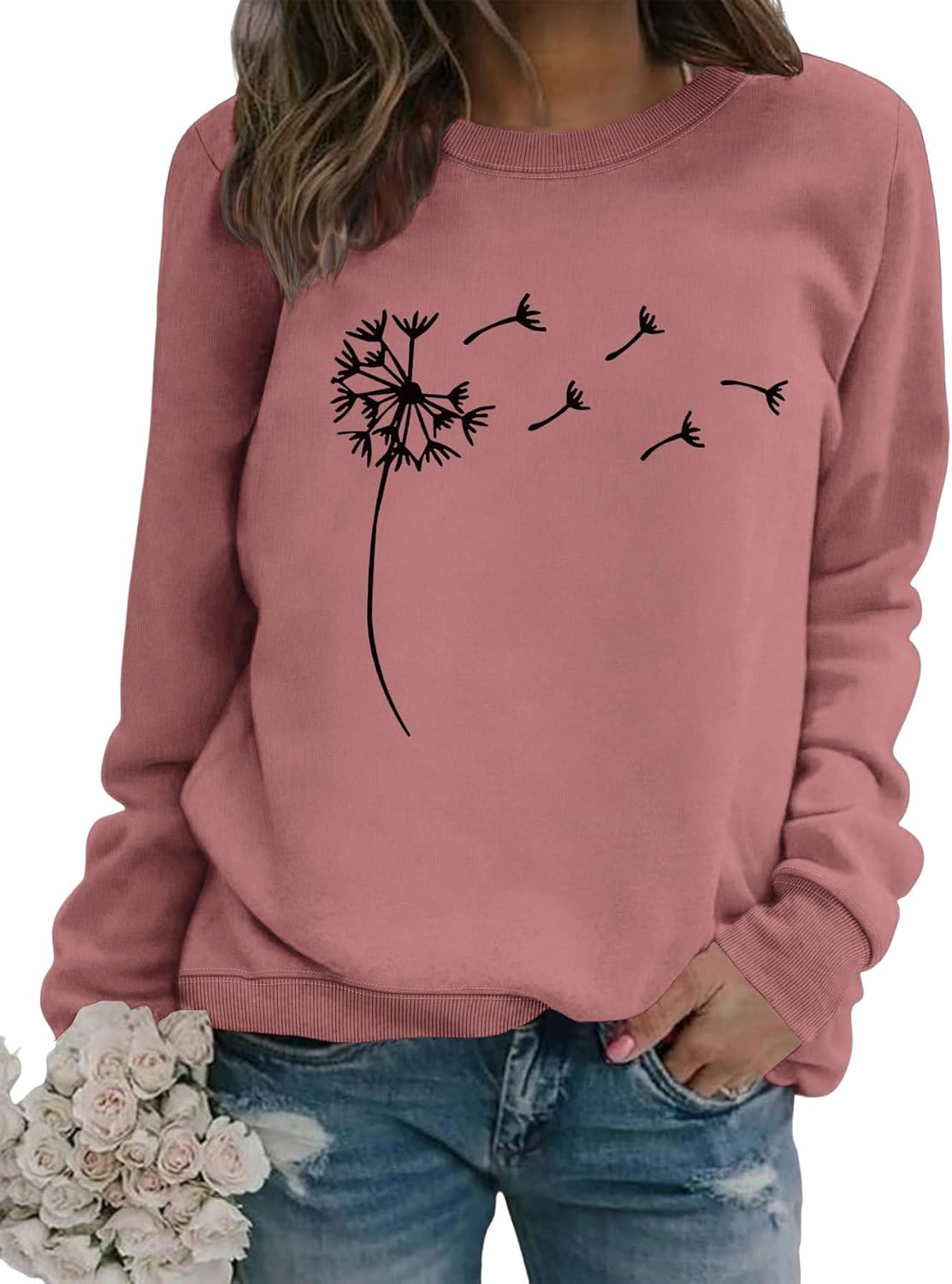 JBF Cloth Womens Dandelion Sweatshirt Casual Fall Crewneck Loose Pullover Tops Long Sleeve Graphic Tee Shirt