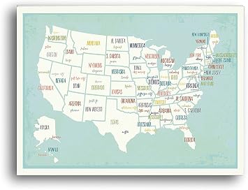 USA Wall Map Art Print, 08x10 Inch Print,Kids USA Wall Map,Childrens Room Decor, Gender Neutral Nursery, Travel Nursery Decor,United States of America Map