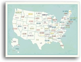 USA Wall Map Art Print, 18x24 Inch Print,Kid's USA Wall Map,Children's Room Decor, Gender Neutral Nursery, Travel Nursery Decor,United States of America Map