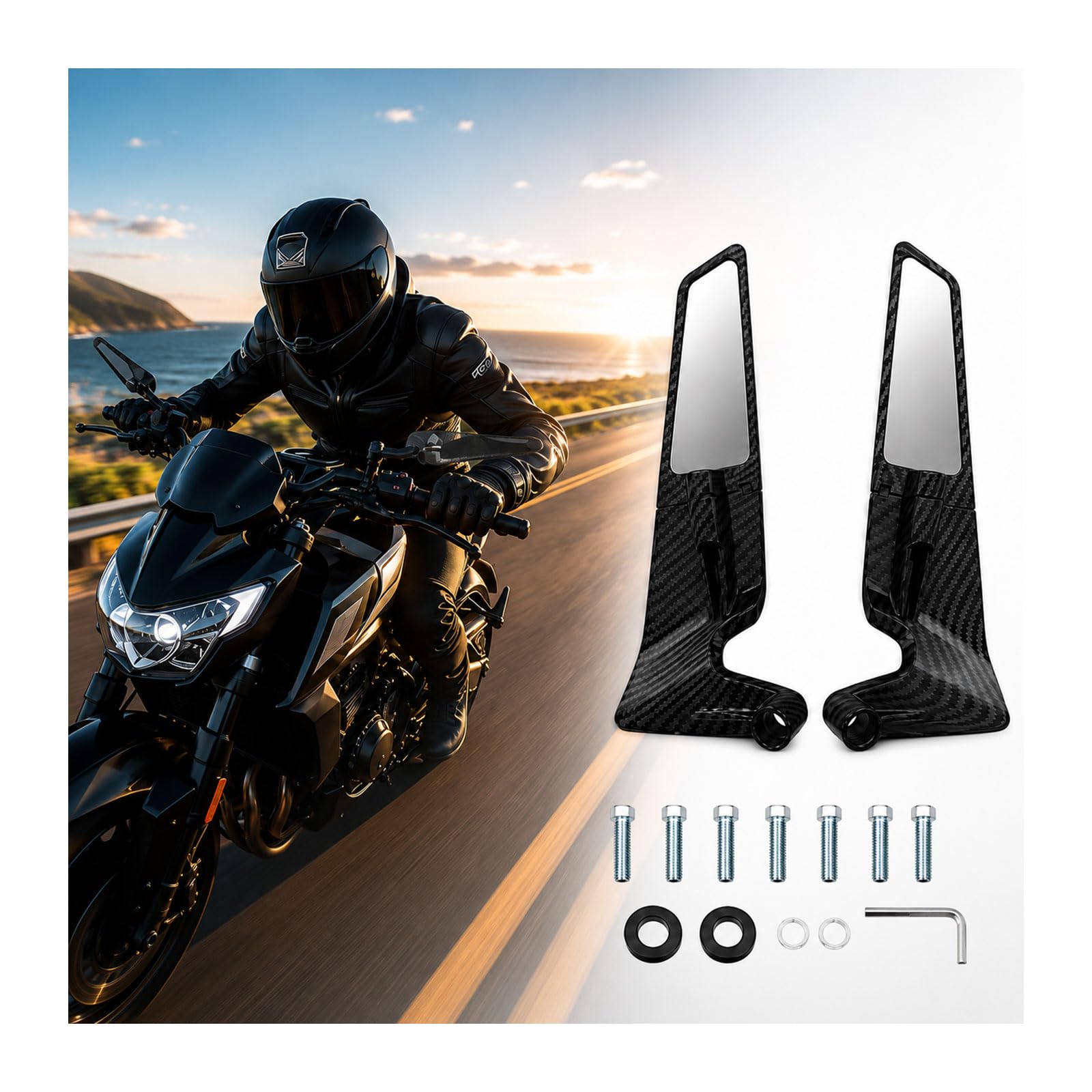 Espejos Retrovisores Carbono para Zongshen RX3 2015-2026 de Tipo Ala Lateral