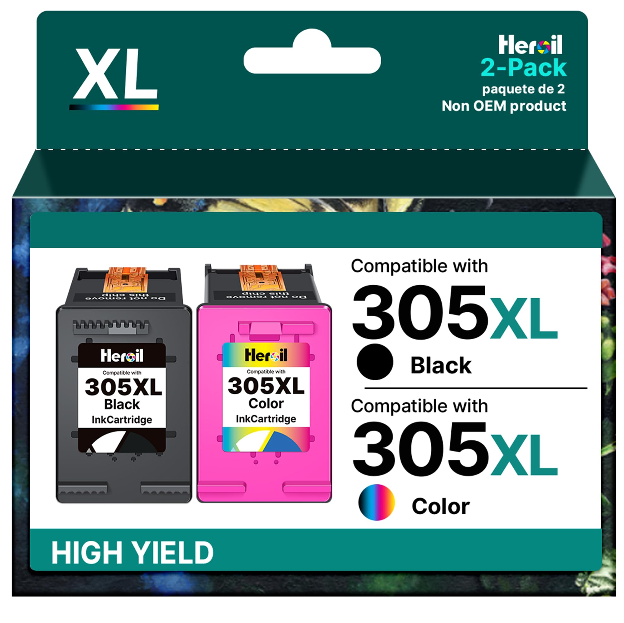 Heroil 305 Nero e Colore 305XL Cartucce d'inchiostro Sostituzione per HP 305 XL Nero e Colore per HP DeskJet 2720E 2720 2700 DeskJet Plus 4100 4120 4130 Envy 6010 6020 6030 Envy Pro 6420 6430 (2-Pack)