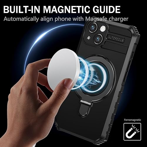 Miniatura 4 de Funda magnética para iPhone 13 compatible con MagSafe con 2 protectores de pantalla de vidrio templado con soporte de anillo, grado militar,