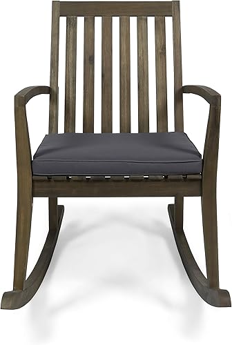 Vista 3 de GDFStudio Mecedoras para patio, con marcos de madera de acacia, acolchadas, tradicionales, acabado gris con gris oscuro (juego de 2)