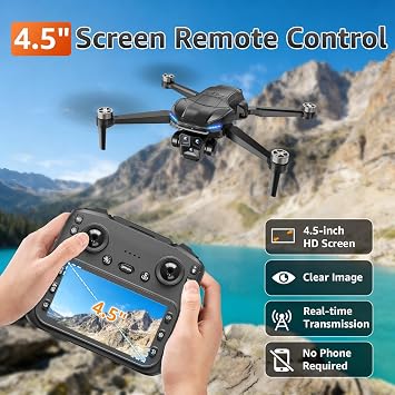 GPS Drone with Camera for Adults - 4K Drone with 4.5 FPV Screen Controller, 60 Min Flight, Brushless Motor Foldable Quadcopter, Auto Return, Follow Me, 3 Speed Modes for Beginners - Gift Under 249g