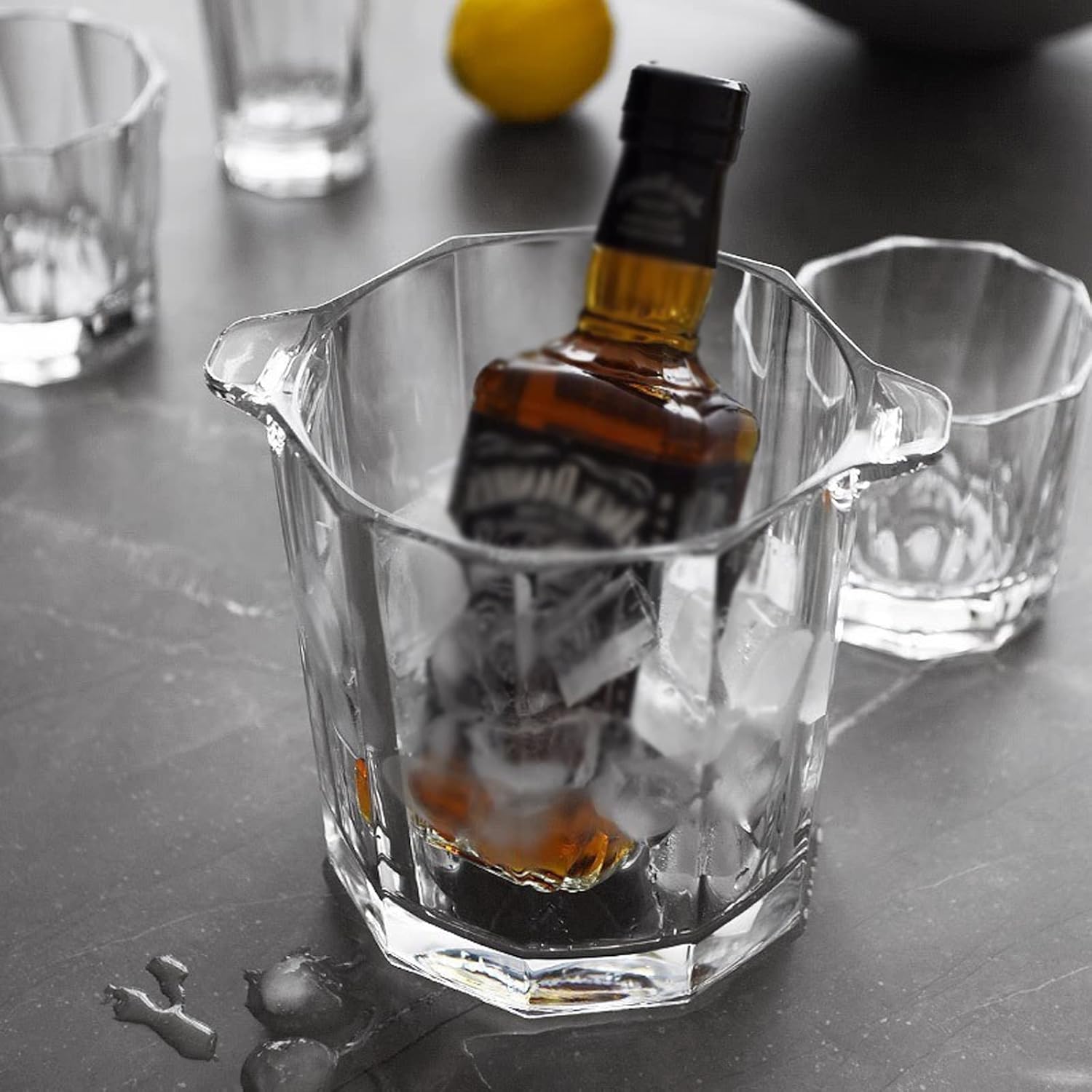 Ice Bucket 1.6L Crystal Glass Ice Bucket Clear Wine Round Beverage Tub Beer Bottle Drink Cooler Champagne Chiller Bin for Party, Bar, Home Beverage Ice Tub