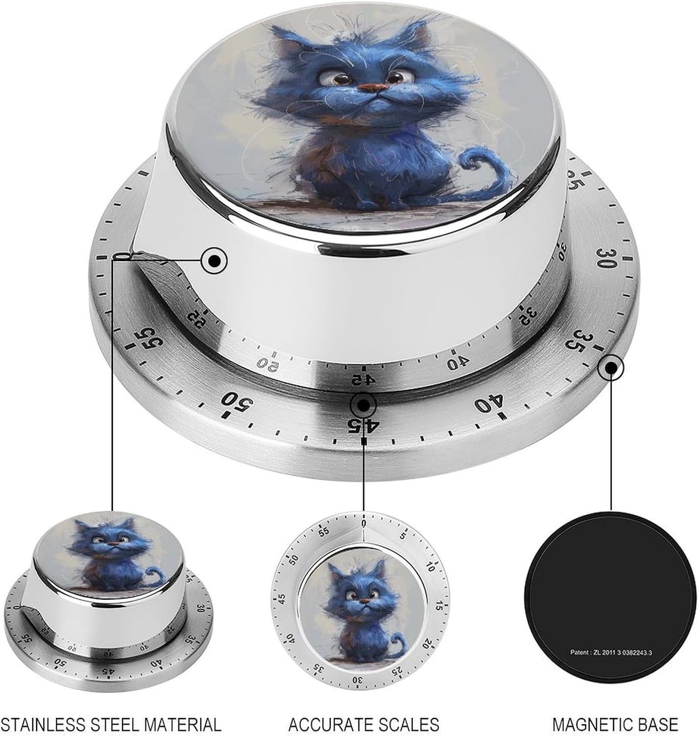 Cartoon Blue Cat Kitchen Timers for Cooking,Meeting Timer Suitable for Home School Supplies, Study Tools, Desks, Office Desk Timers,Silent Operation image 3