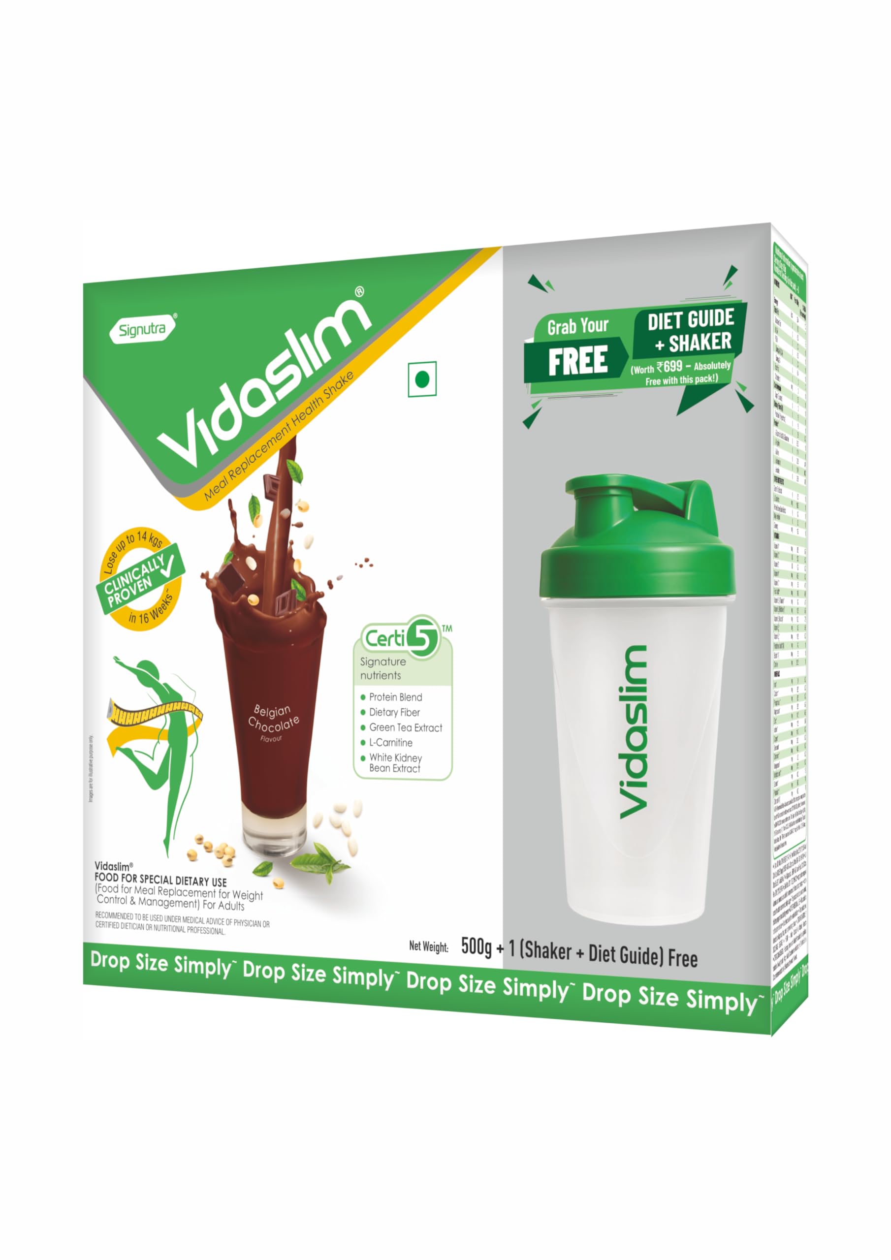 Vidaslim Protein Powder For Men & Women Weight Control & Management | Clinically Proven Meal Replacement Protein Health Shake | No Added Sugars | 22.8g Protein Per Serve | Green Tea & White Kidney Bean Extracts | 500g BIB |Belgian Chocolate Flavour |