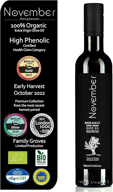 November Polyphenols Organic Olive Oil - Early Harvest - Fresh Harvest - Bio - Premium Extra Virgin - Cold extracted - High Phenolic EVOO - Greek - 500 ml