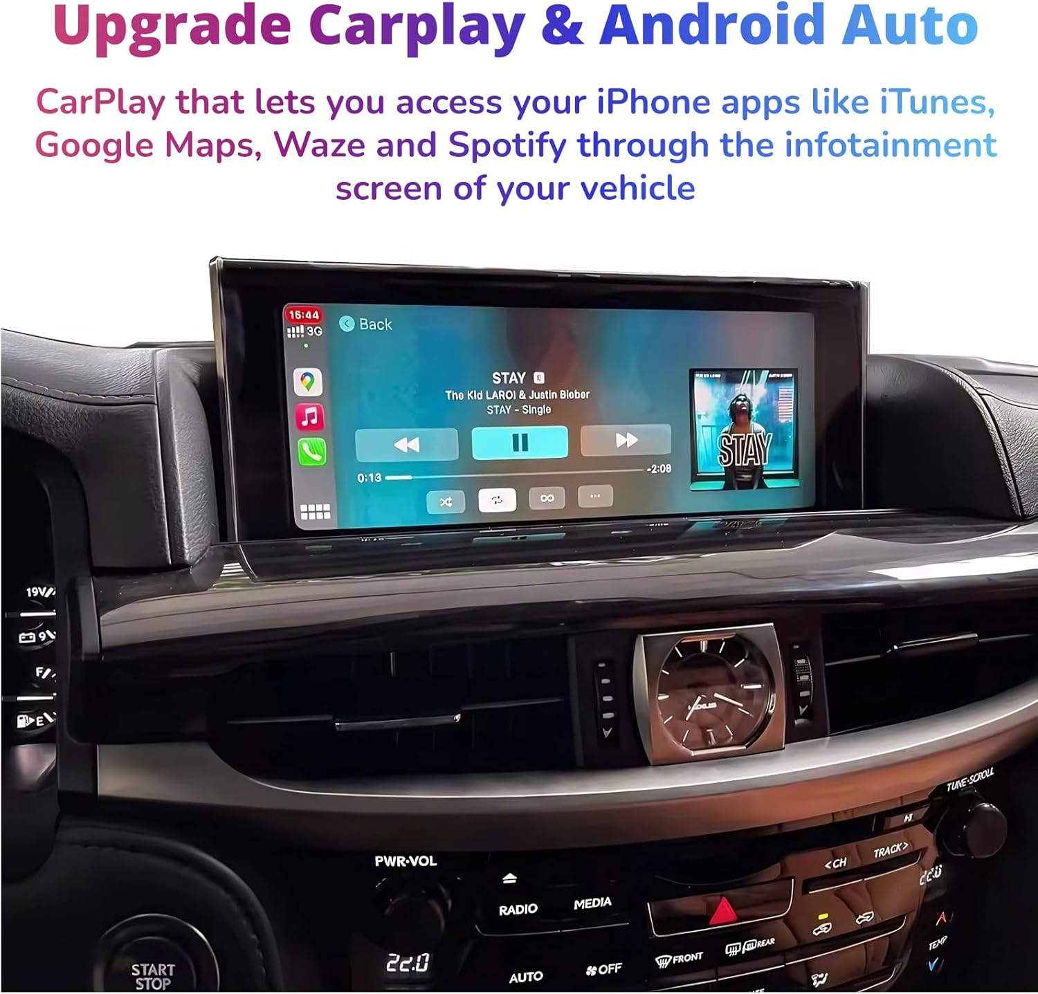 CarPlay interface showing a music player on the Lexus LX 570 screen.