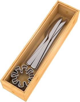 Utensil Organizer Silverware Drawer Organizer - Stackable Bamboo Flatware Caddy Cutlery Holder, Wooden Storage Boxes Tray for Bedroom,Office, Bathroom, Vanity & Garage Tool Organization12"3"2.5"