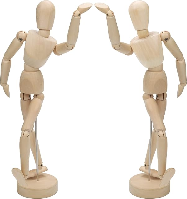 Kurtzy 30.5cm/12 inch Wooden Male & Female Human Body Drawing Mannequins with Stand (2 Pack) - Flexible Joints Artist Manikin Wood Model - Articulated Art Figures for Sketching & Painting - Home Decor