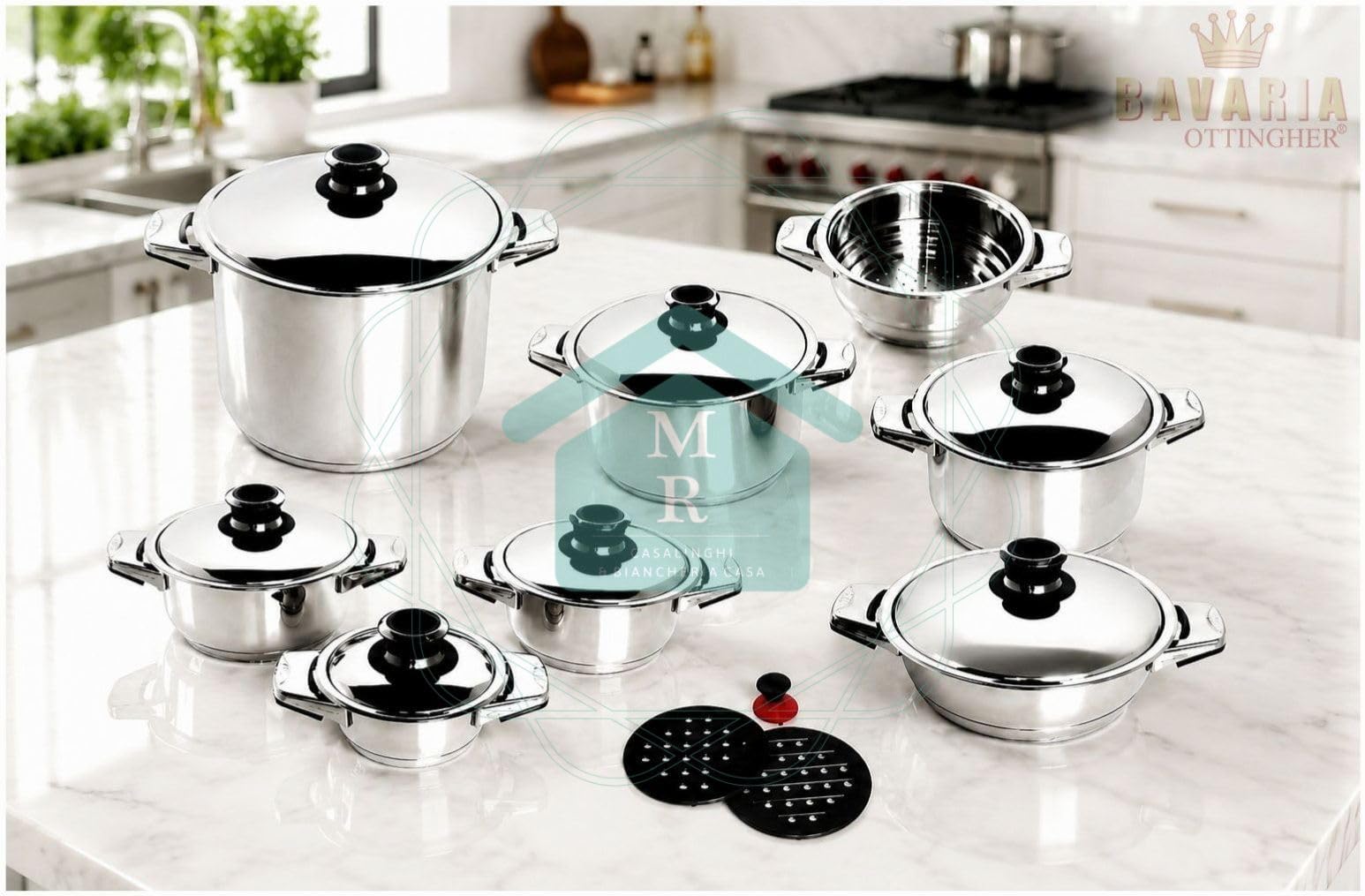 Batteria Pentole Maxi 18 Pezzi in Acciaio Serie Dietetic Bavaria Ottingher