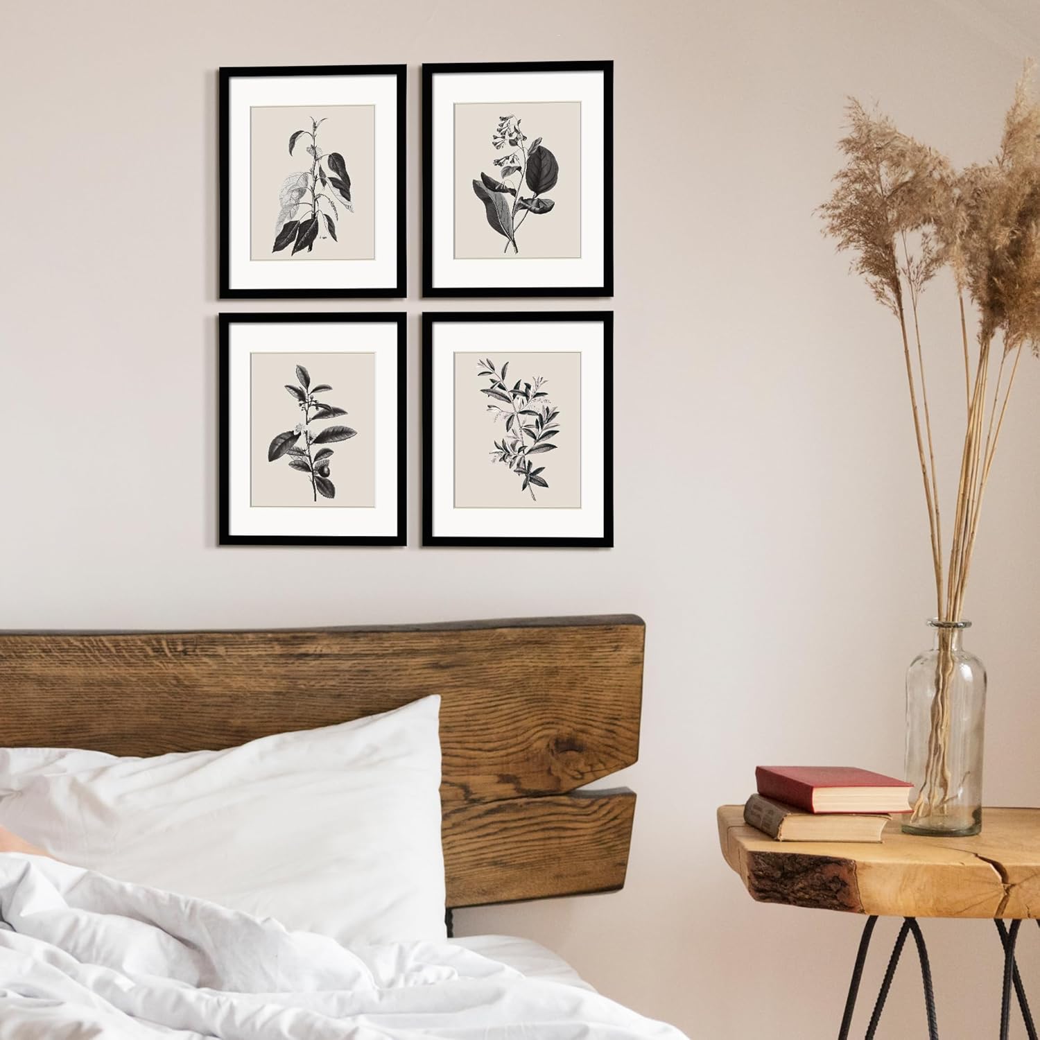 ArtbyHannah Framed Wall Art for Kitchen Rustic Wall Decor, 8x10 inch Black Picture Frames Collage Set with Herbs Plants Botanical Pictures Prints for Dinning Room Bathroom Decorations, Set of 4