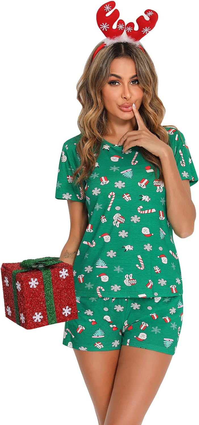 EISHOPEER Women's Pajamas Sets Cute Print Tee and Shorts Sleepwear Pjs Sets 2 Pieces Loungewear - Image 2