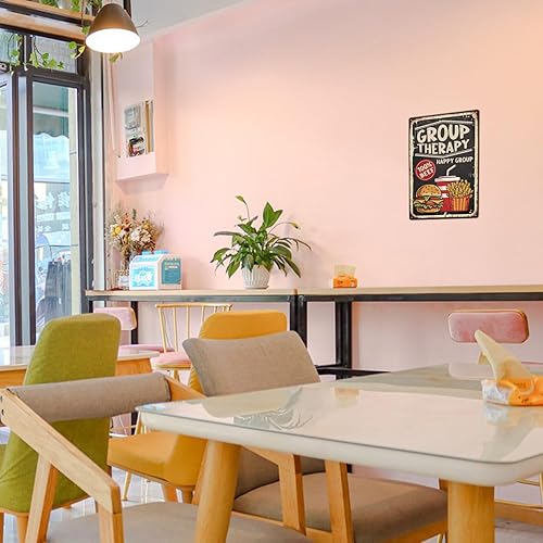 Miniatura 5 de SUPERDANT Letreros de metal de terapia grupal, hamburguesas y papas fritas, coca-cola, cartel de metal retro, divertido letrero de arte de comida