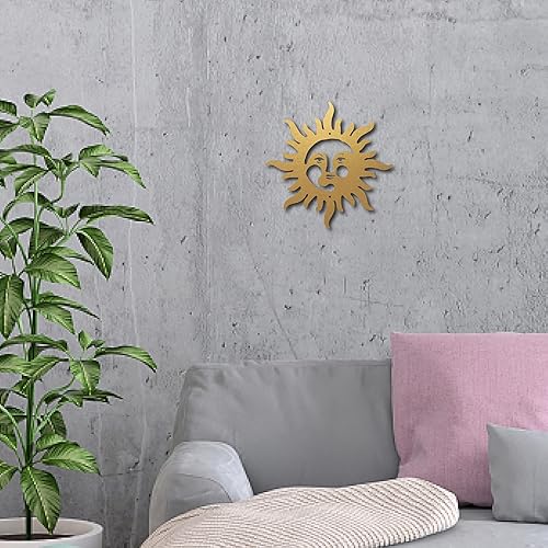 Miniatura 5 de CREATCABIN Arte de pared de metal con diseño de sol con forma de explosión de sol, letreros de pared de hierro, escultura de adorno de metal para