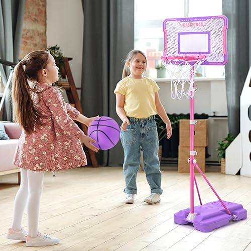 Vista 11 de Meland Aro de baloncesto para niños, altura ajustable de 2.9 a 6.2 pies para niños, juguetes para interiores y exteriores, patio trasero