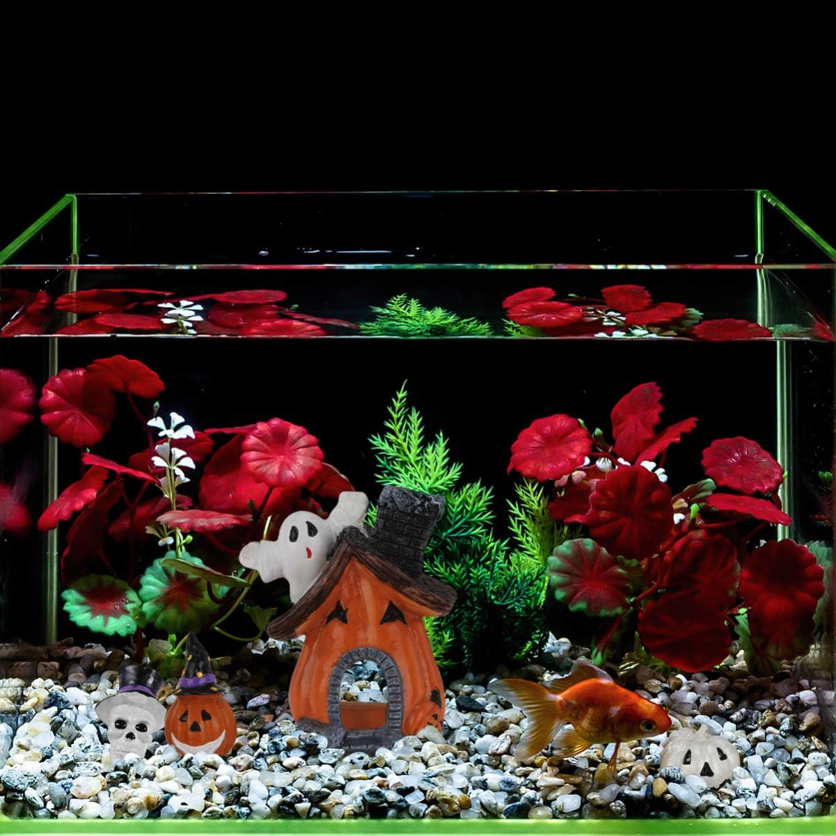 DOITOOL Halloween Miniature Pumpkin Figurines Decorations Ornaments, 5 PCS Halloween Fish Tank Decorations Pumpkin House with Ghost Adornments for Fairy Garden Accessories Doll House Decor