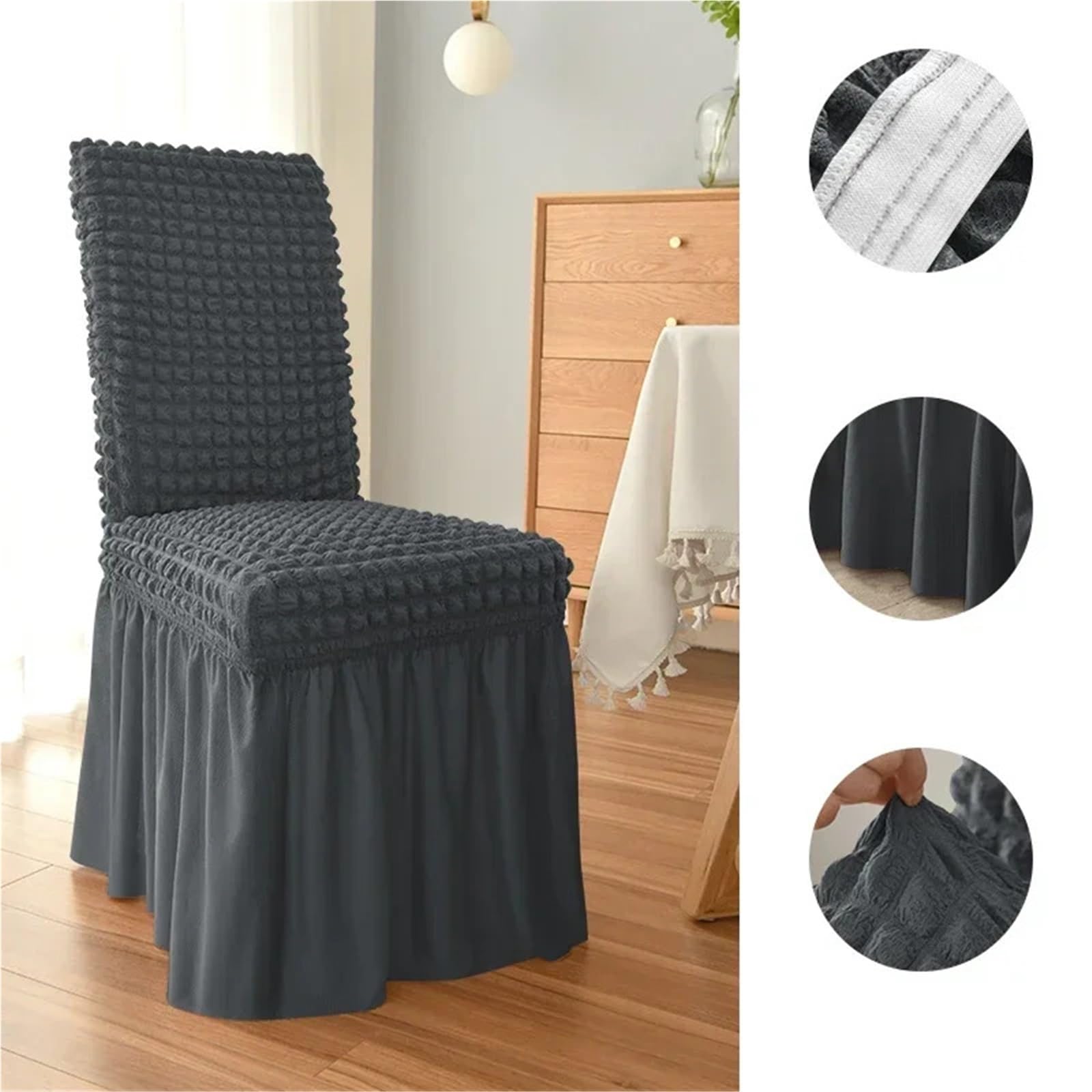 Stuhlbezüge mit Volant 4 Stück Stuhlhussen for Esszimmer, Bankettstuhl, Schonbezug, Stretch-Stuhlrock, elastisch, Hochzeitsstuhl-Dekoration für Hotels und Hochzeiten(Grey)