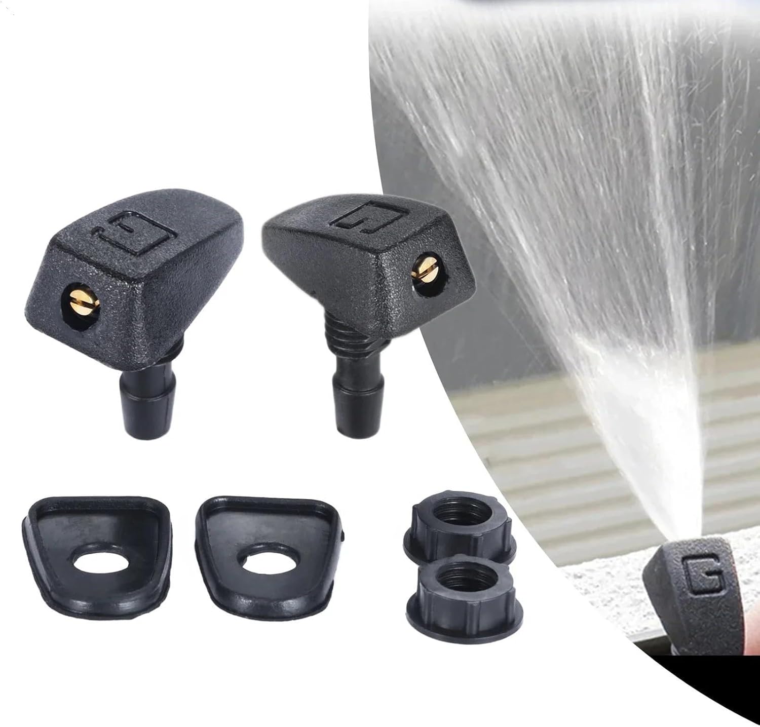 Car Windshield Washer Jets 2Pc Car Front Windshield Windscreen Washer Nozzles Water Fan Spout Cover Outlet Wiper Nozzle Replacement Parts