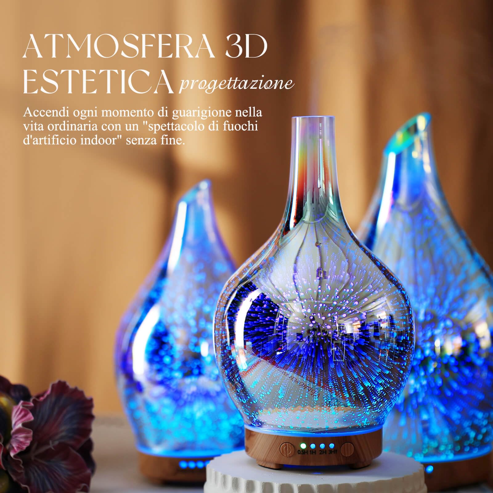 Diffusore Aromi E Umidificatore 100ml Porseme - Ultrasuoni Silenzioso Con 7 LED Colorati E Timer, Design Aladdin Oro Rosa - Foto 2