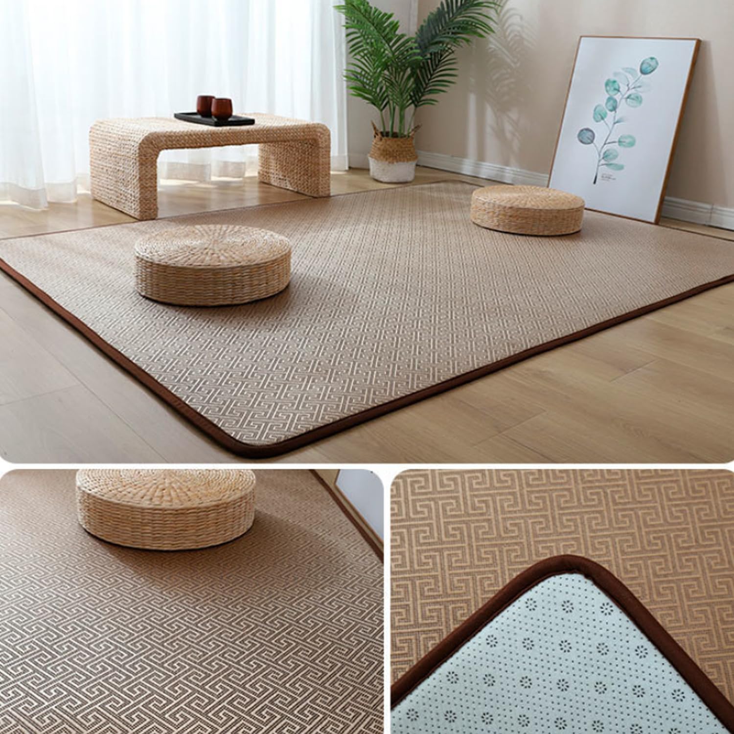 Alfombra de bambú antideslizante plegable para verano, para sala de estar y dormitorio, estilo japonés, alfombra de juego natural, respetuosa con el medio ambiente, decoración del hogar