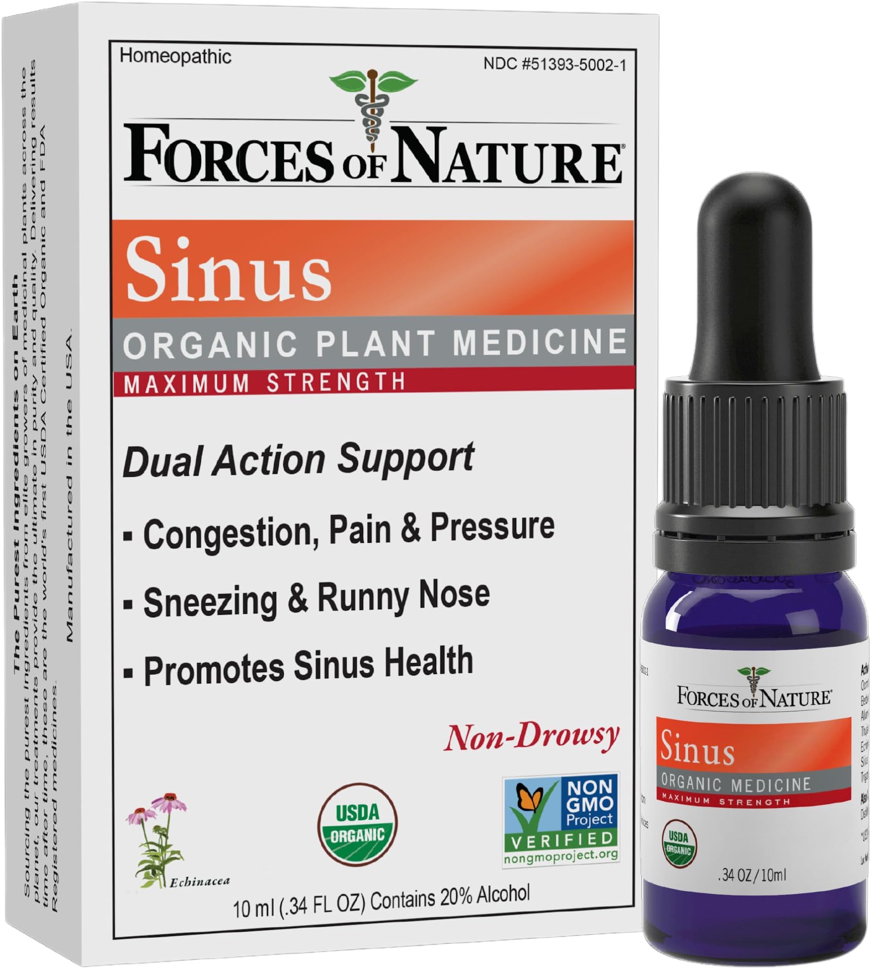 Forces of Nature Sinus, Organic Medicine, Immune Drops, Maximum Strength, 0.34oz (10ml)