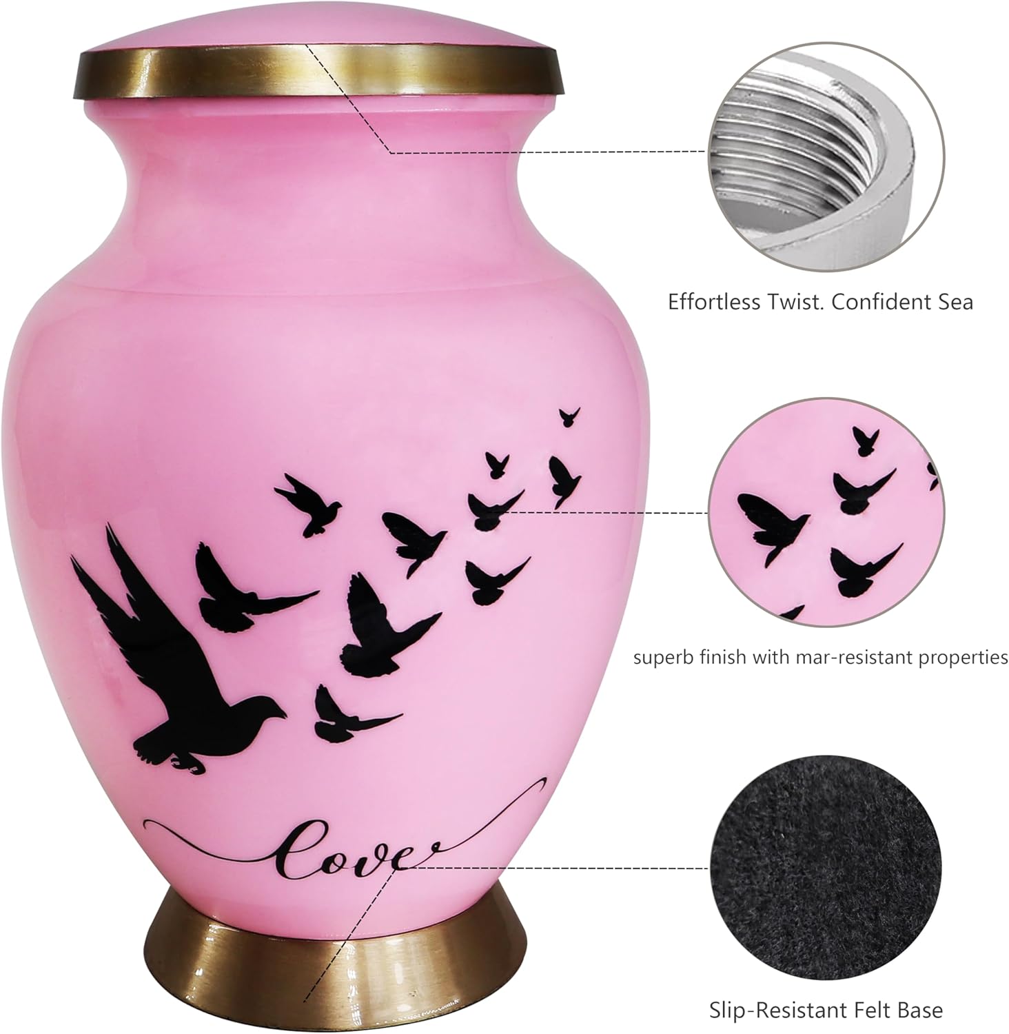 Cremation Urns for Human Ashes Adult Female and Male, Funeral Urn for Ashes for Women & Men, Love Models Decorative, Flying Bird Urns, Pink and Gold - Large Full Size